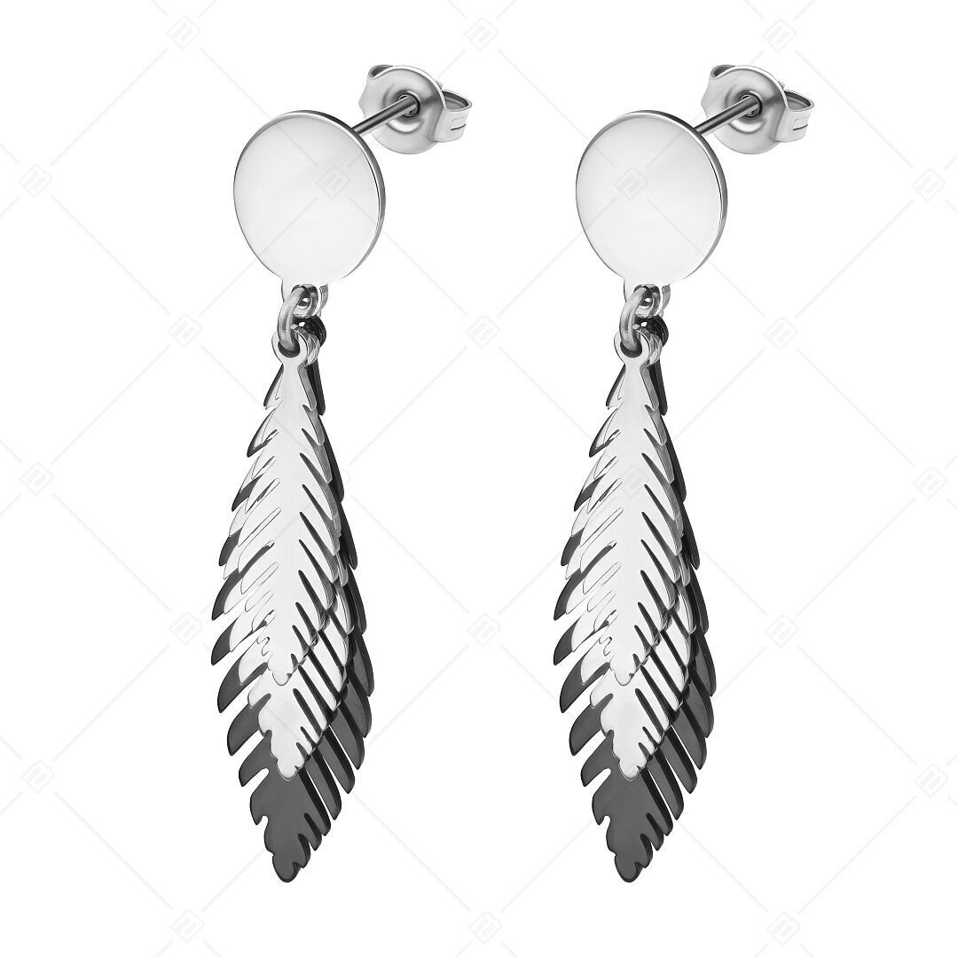 BALCANO - Pluma / Two Coloured Bird Feather Dangling Stainless Steel Earrings