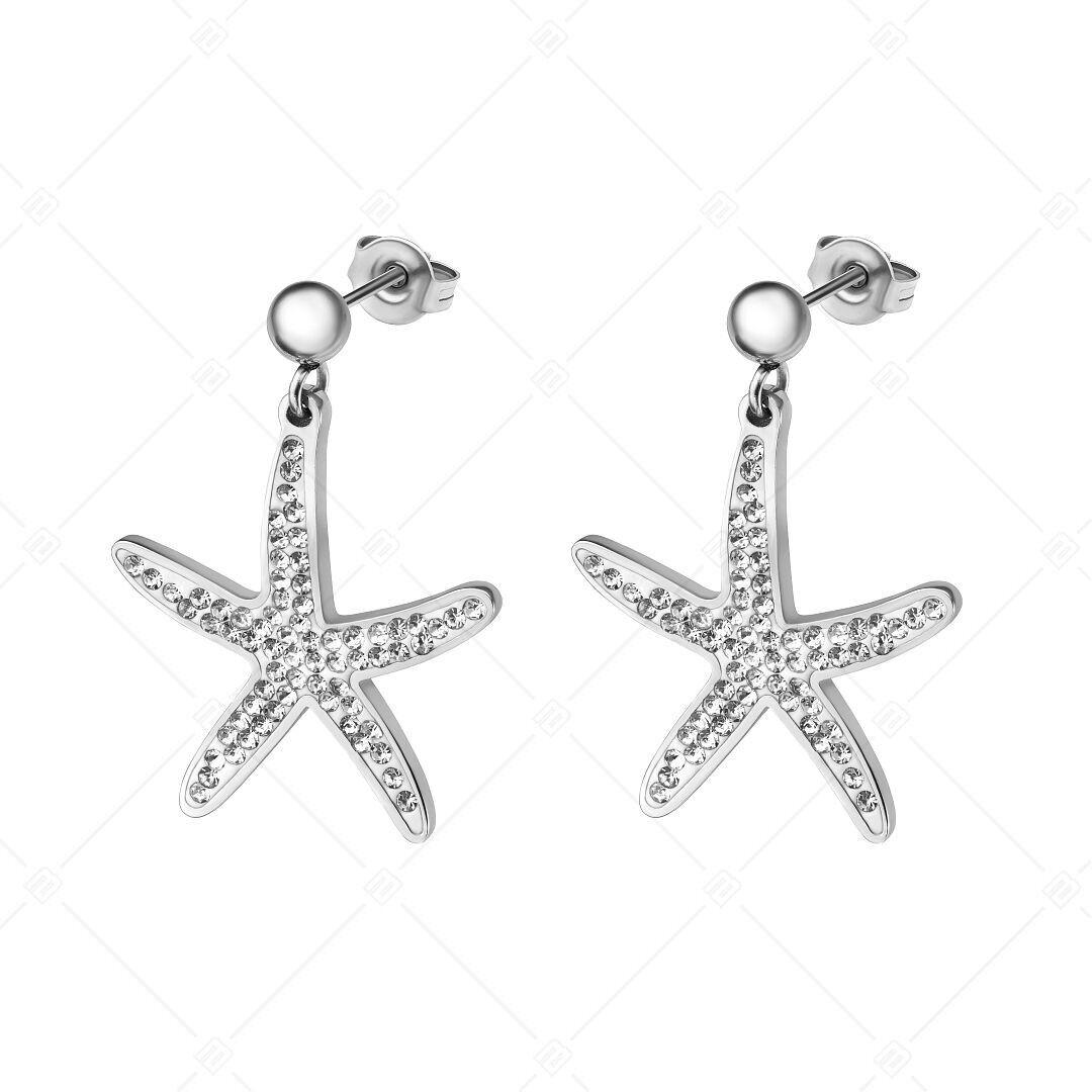 BALCANO - Estelle / Starfish Shaped Dangling Stainless Steel Earrings With Crystals, High Polished