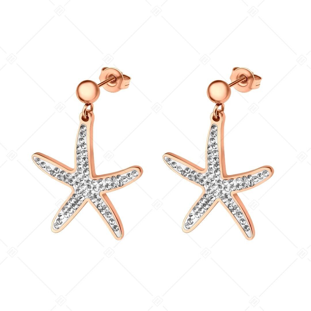 BALCANO - Estelle / Starfish Shaped Dangling Stainless Steel Earrings With Crystals, 18K Rose Gold Plated
