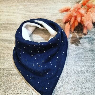 TOUR DE COU FOURRE BANDANA BEBE TAILLE 1/2 ANS double gaze BLEU MARINE