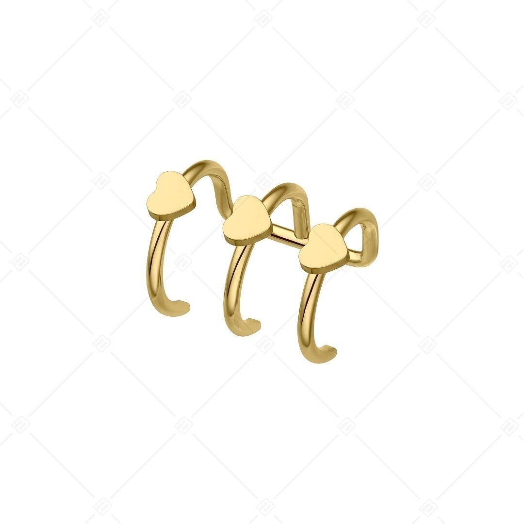 BALCANO - Toru / Orecchino triplo in acciaio inossidabile con cuori, placcato oro 18 carati