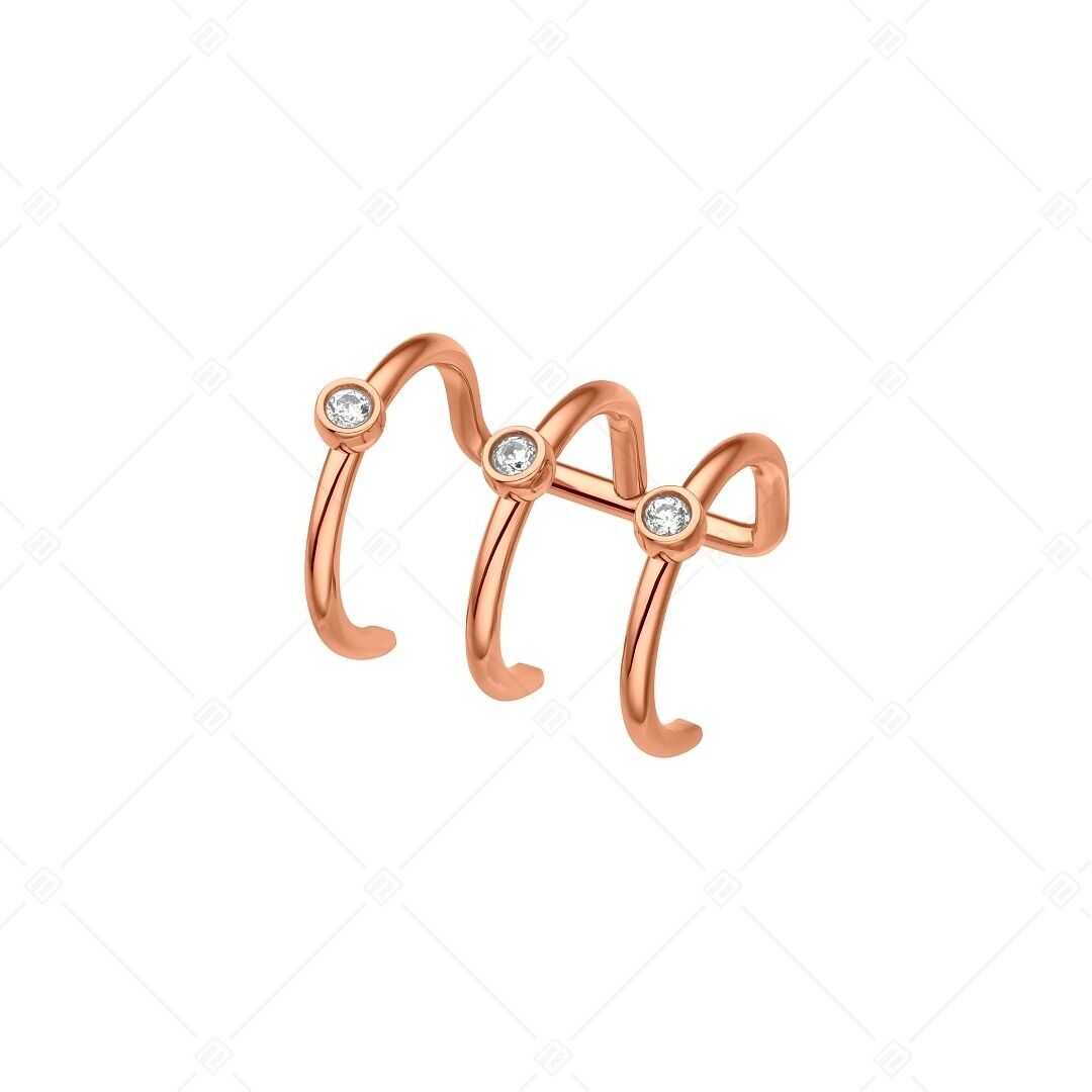 BALCANO - Toru / Orecchino triplo in acciaio inossidabile con pietre preziose in zirconia, placcato oro rosa 18 carati