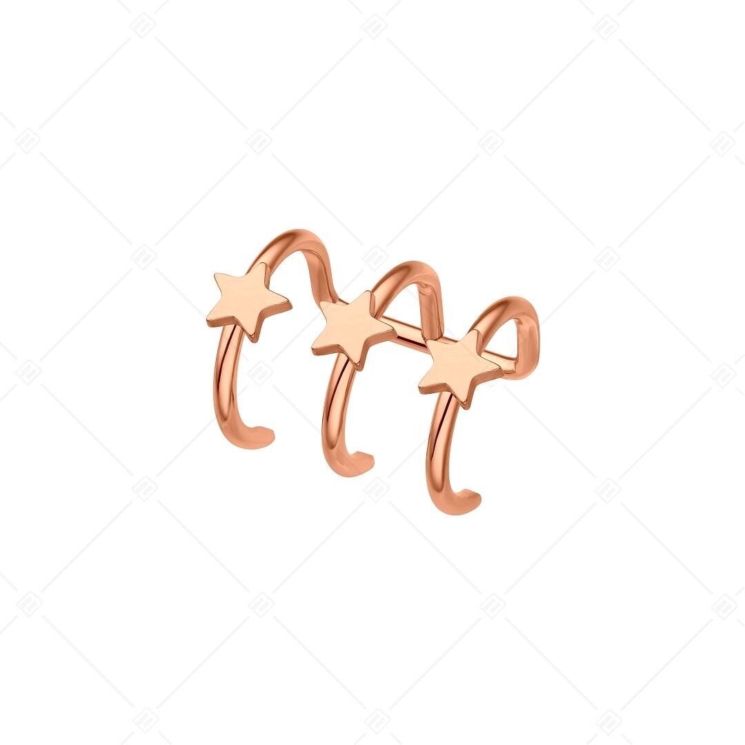 BALCANO - Toru / Orecchino triplo in acciaio inossidabile con stelle, placcato oro rosa 18 carati