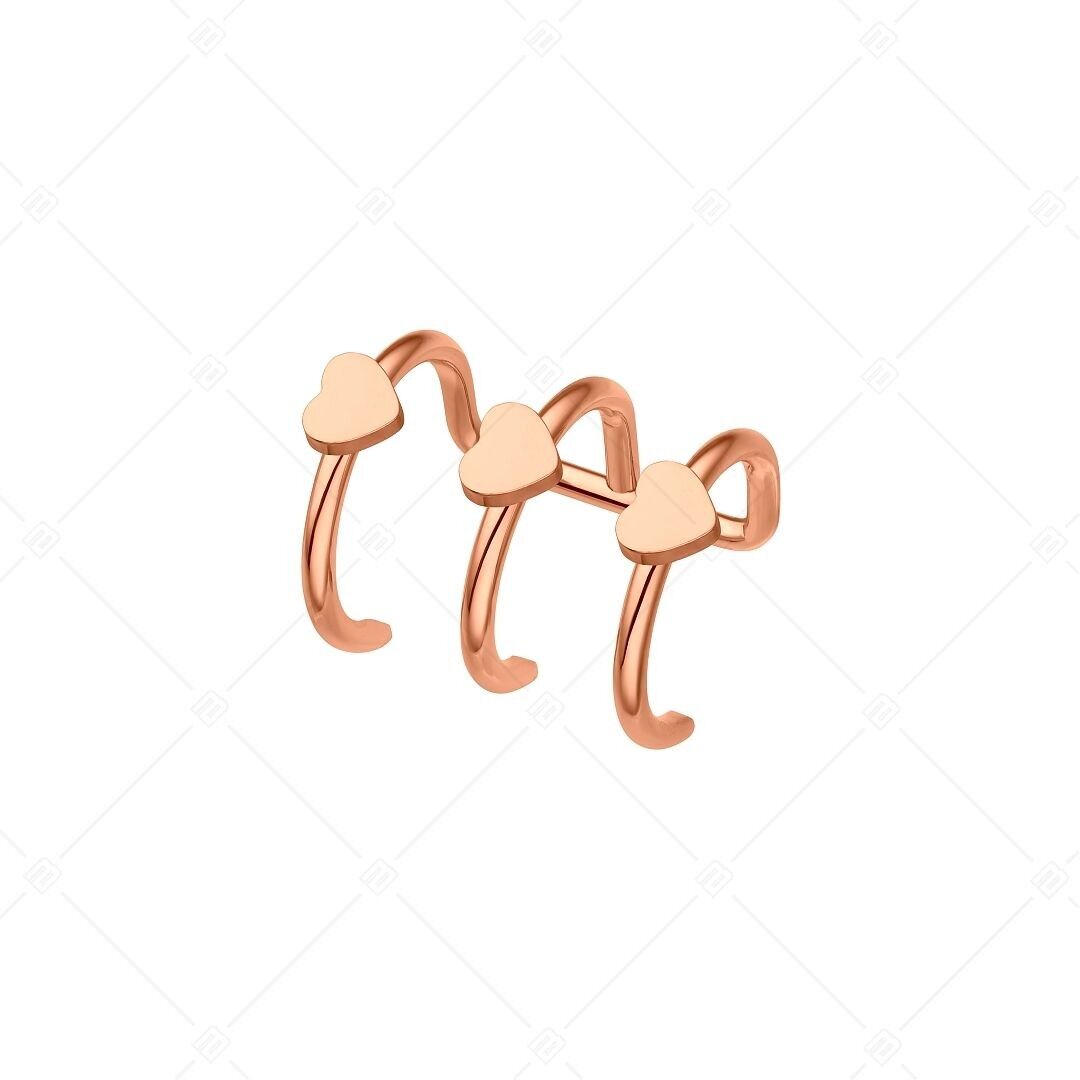 BALCANO - Toru / Orecchino triplo in acciaio inossidabile con cuori, placcato oro rosa 18 carati