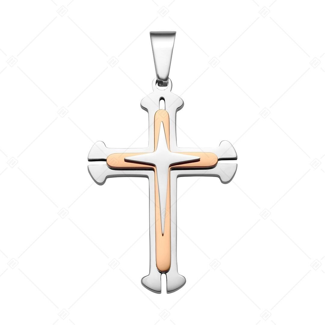 BALCANO - Colgante de cruz barroca de acero inoxidable, chapado en oro rosa de 18 quilates