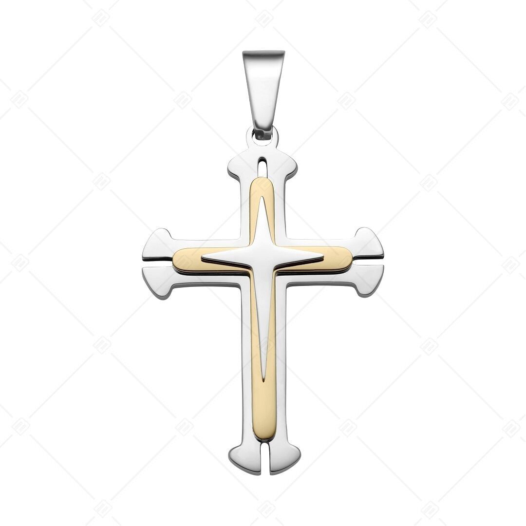 BALCANO - Colgante de cruz barroca de acero inoxidable, chapado en oro de 18 quilates.