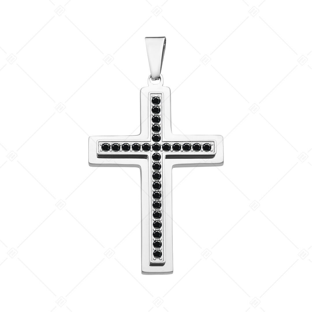 BALCANO - Colgante en forma de cruz con circonitas negras, pulido fino