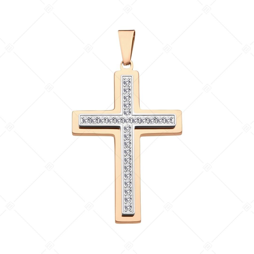 BALCANO - Colgante en forma de cruz con circonitas, chapado en oro rosa de 18 quilates