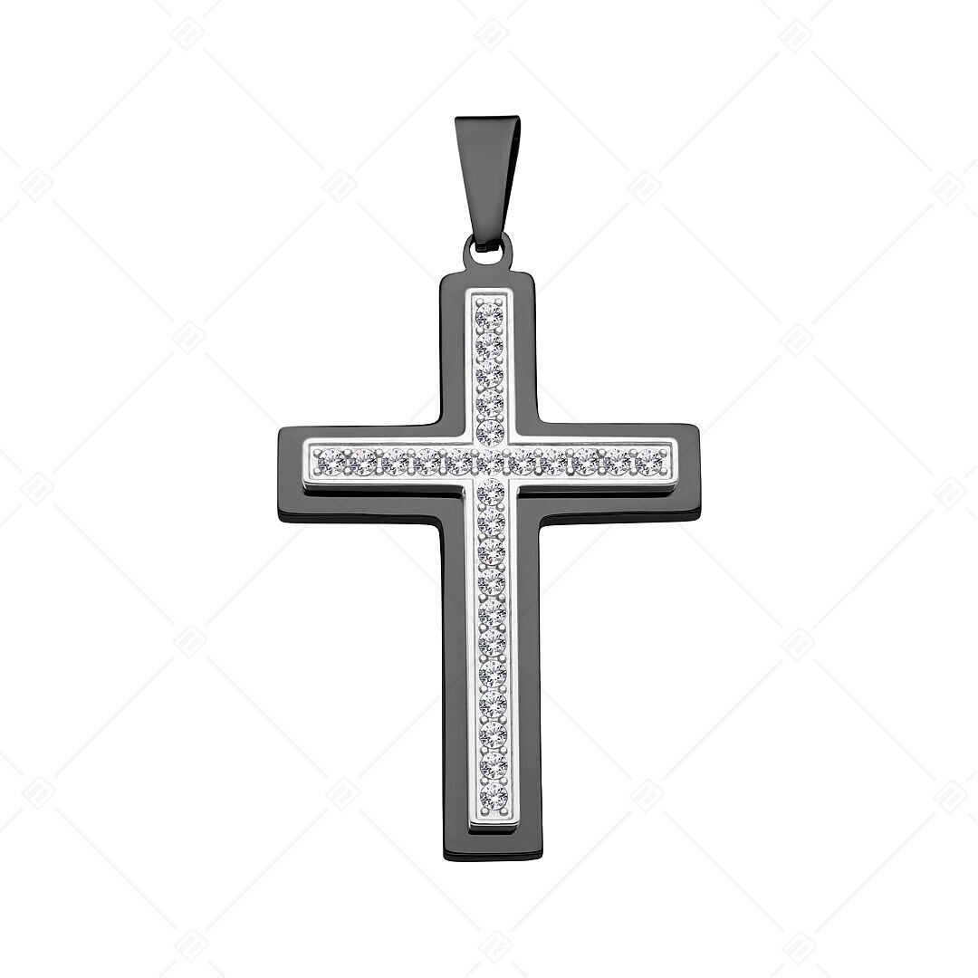 BALCANO - Colgante en forma de cruz con circonitas y baño de PVD negro