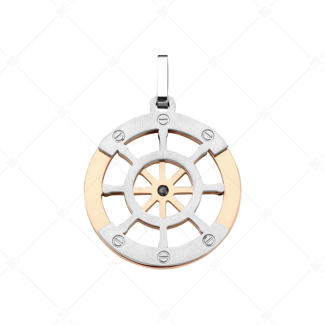 BALCANO - Colgante de acero inoxidable con forma de timón de barco/marinero, chapado en oro rosa de 18 quilates