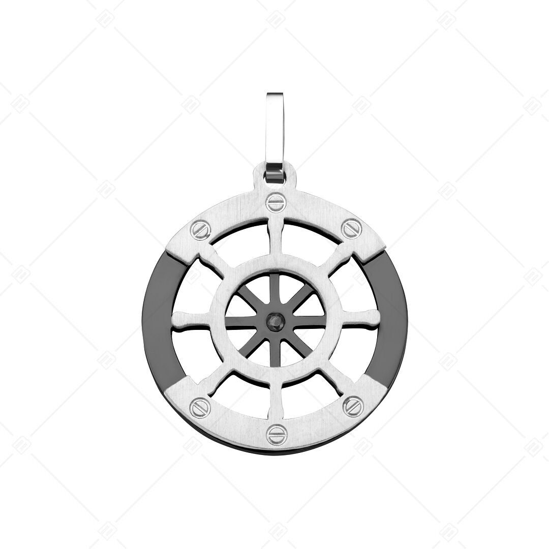 BALCANO - Colgante de acero inoxidable con forma de timón de barco o marinero, chapado en PVD negro