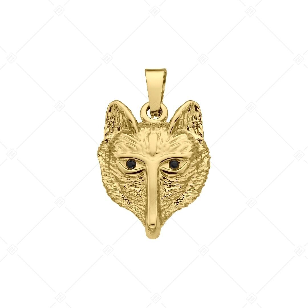 BALCANO - Colgante de cabeza de lobo de acero inoxidable con circonitas, chapado en oro de 18 quilates.