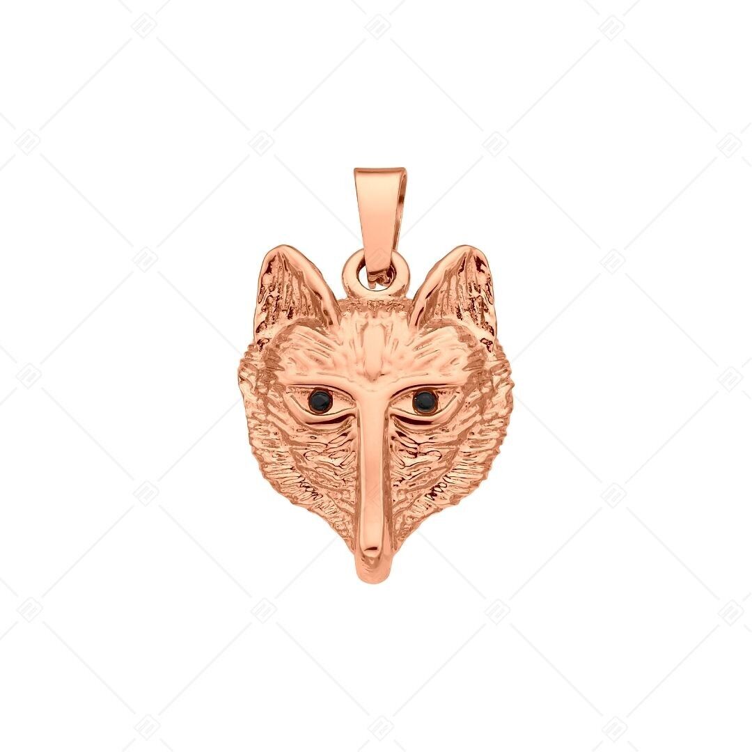 BALCANO - Colgante de cabeza de lobo de acero inoxidable con circonitas, chapado en oro rosa de 18 quilates