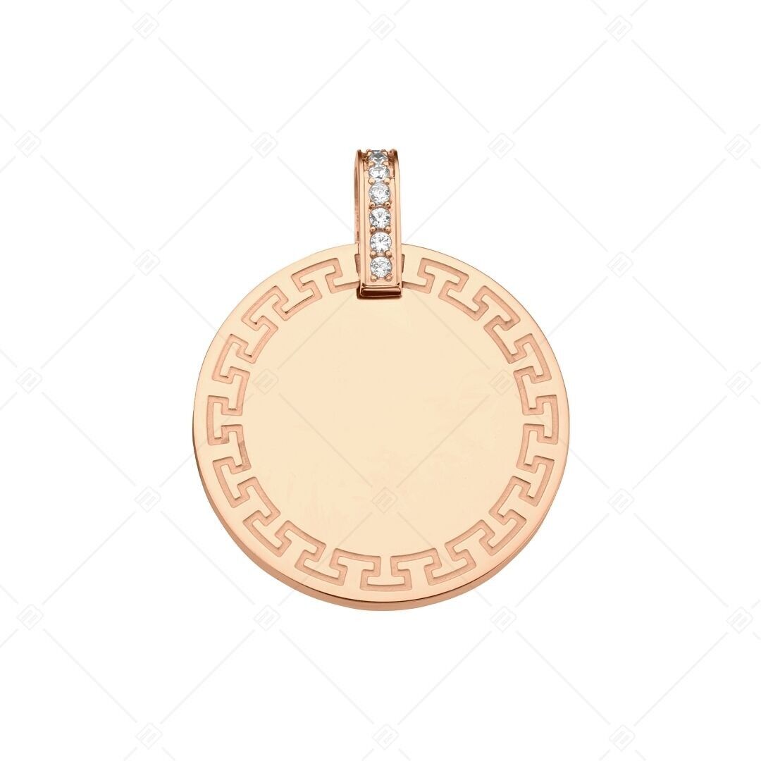 BALCANO - Mínea / Colgante Redondo con Diseño Griego, Circonitas, Baño de Oro Rosa de 18 K