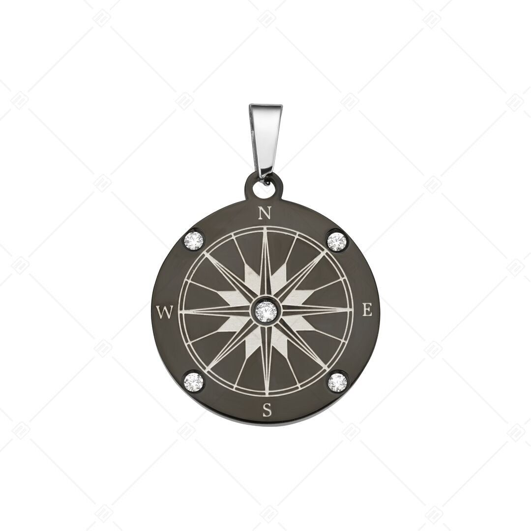BALCANO - Brújula / Colgante con circonitas, baño de PVD negro