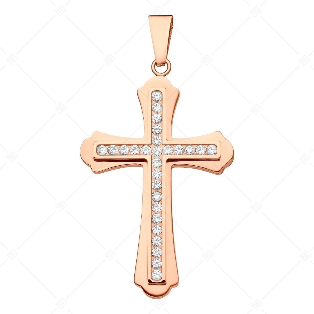 BALCANO - Colgante en forma de cruz con gemas y circonitas, chapado en oro rosa de 18 quilates
