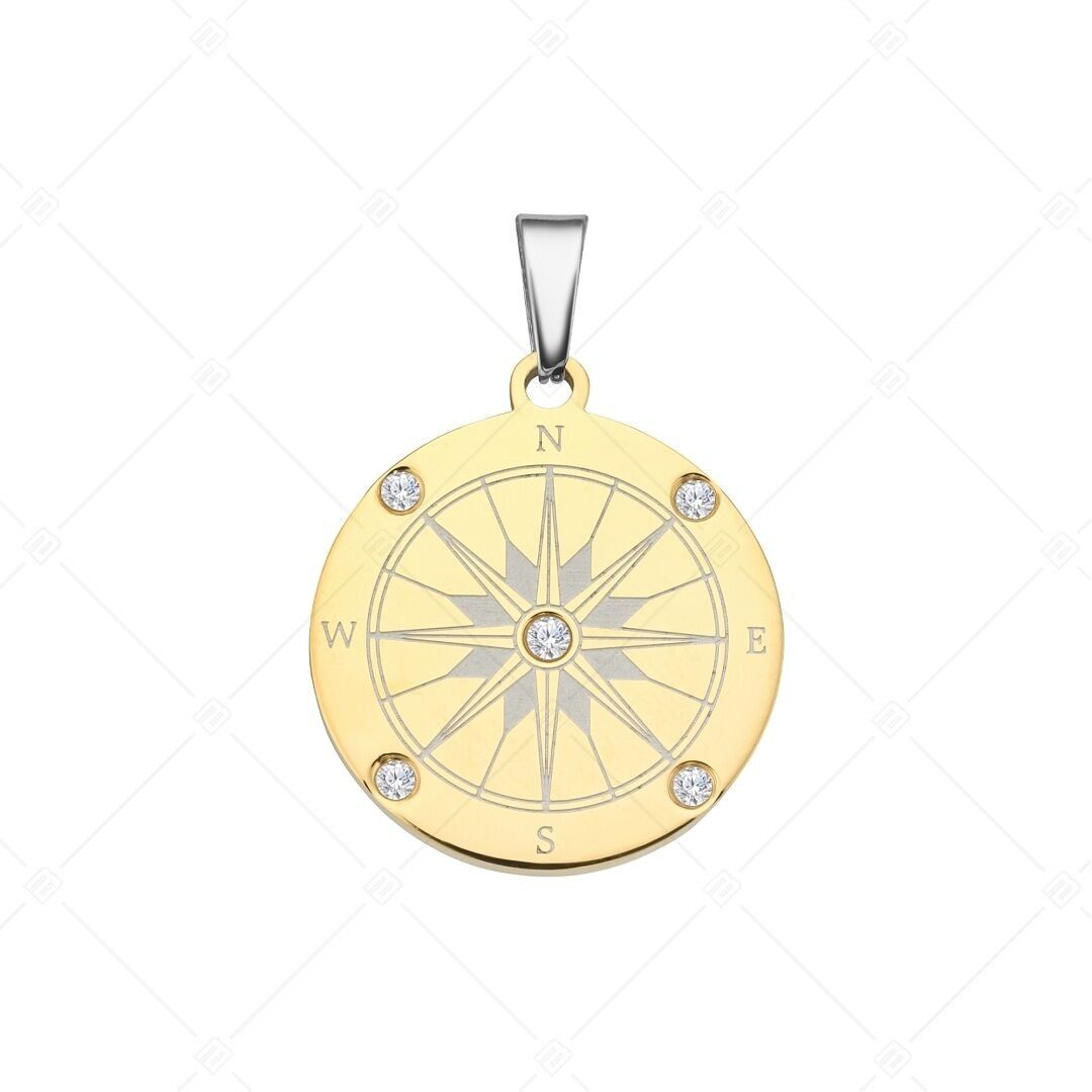 BALCANO - Brújula / Colgante con circonitas, chapado en oro de 18 quilates