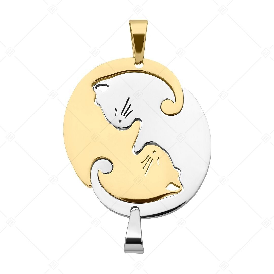 BALCANO - Lovecat / Colgante de la amistad de dos gatos de acero inoxidable con alto brillo y baño de oro de 18 quilates