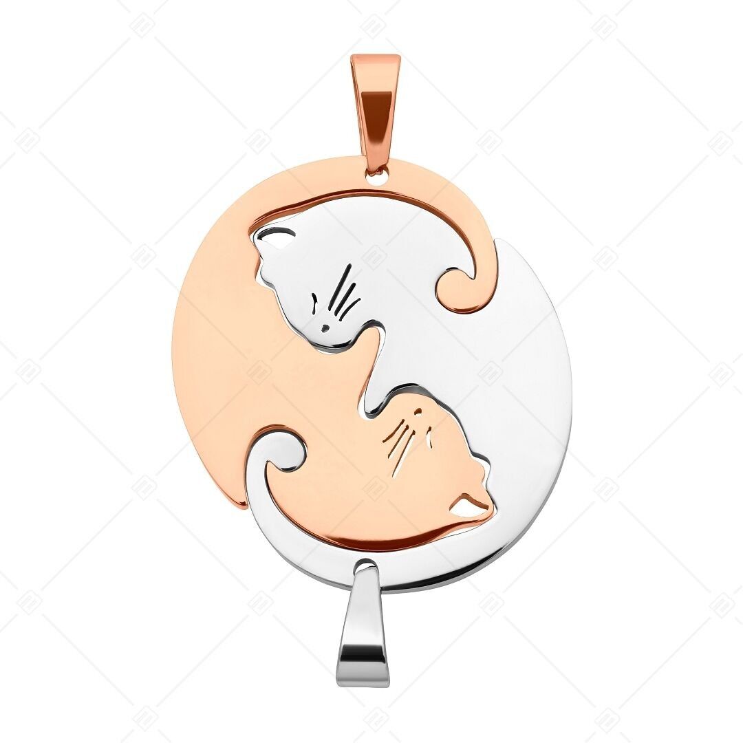 BALCANO - Lovecat / Pendentif d'amitié deux chats en acier inoxydable poli et plaqué or rose 18 carats