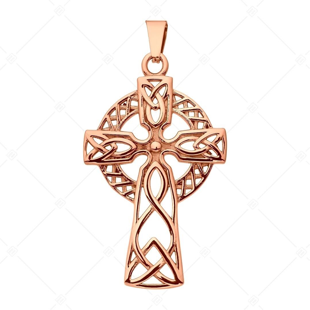 BALCANO - Cruz Celta / Colgante de Cruz Celta de Acero Inoxidable, Baño de Oro Rosa de 18 K