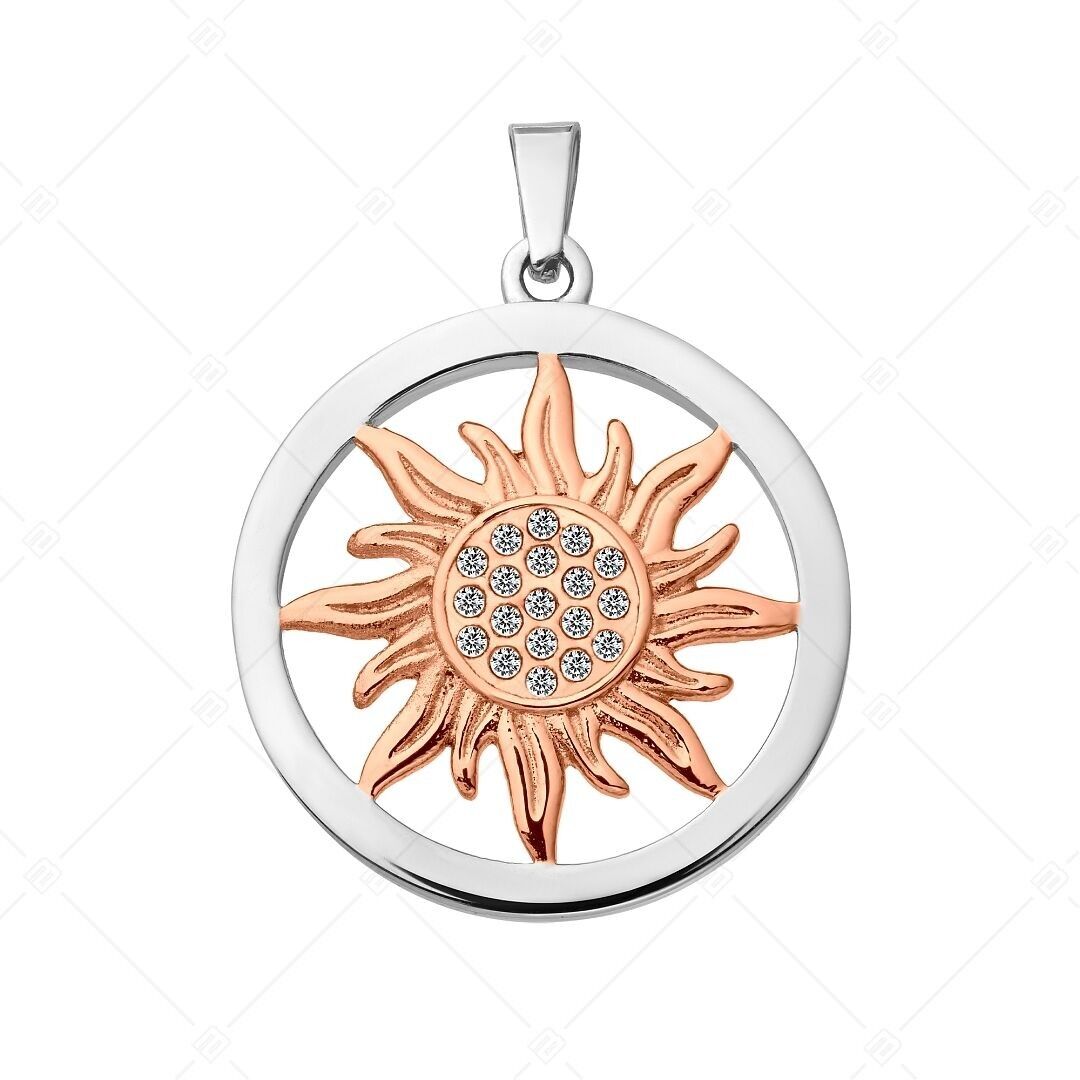 BALCANO - Colgante de Sol de acero inoxidable con circonitas, chapado en oro rosa de 18 quilates