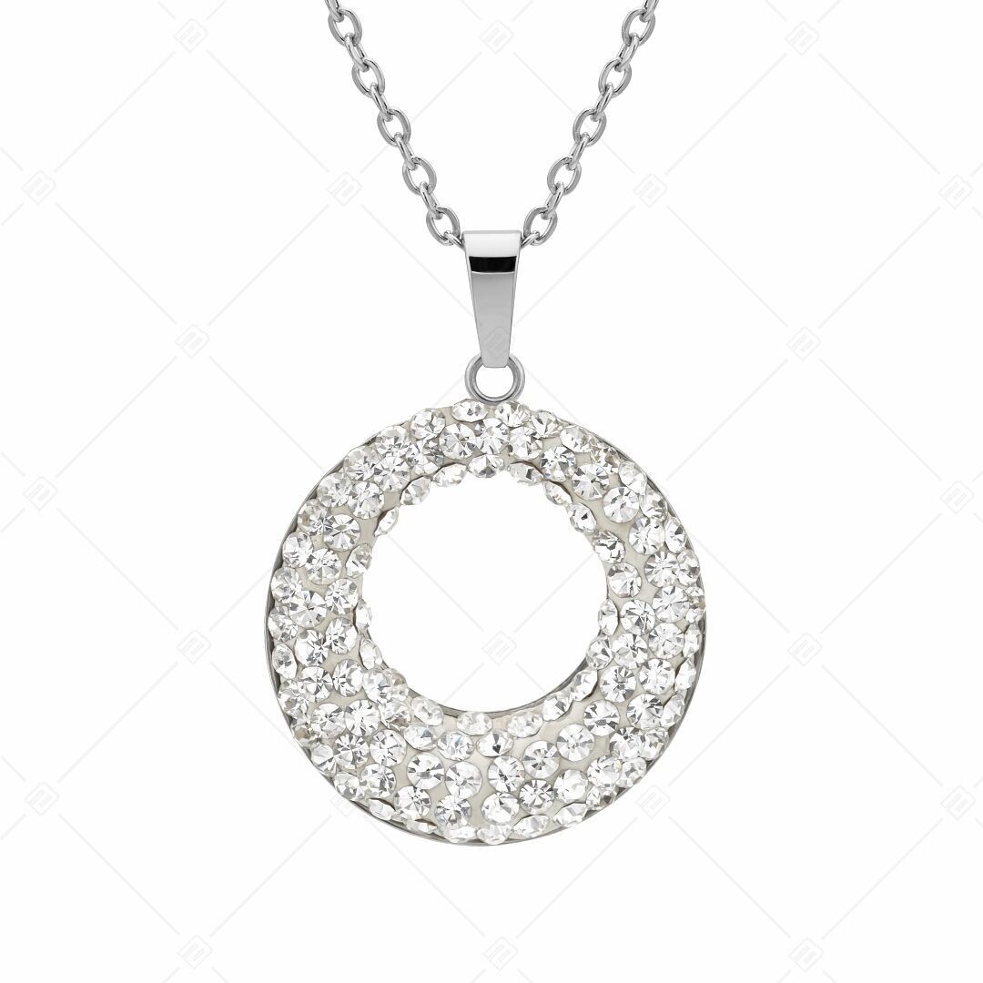 BALCANO - Collar con colgante redondo de acero inoxidable y cristales