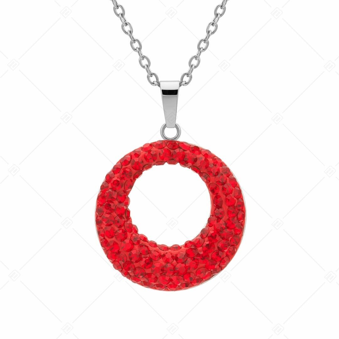 BALCANO - Collar con colgante redondo de acero inoxidable y cristales