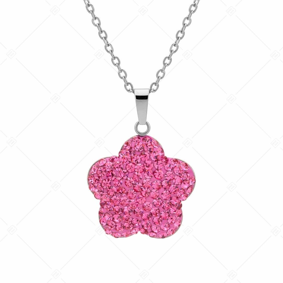 BALCANO - Fiore / Collier en acier inoxydable avec pendentif en cristal en forme de fleur