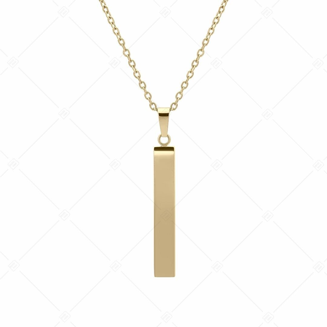 BALCANO - Bacchetta / Collar de acero inoxidable con colgante de barra grabable, chapado en oro de 18 quilates