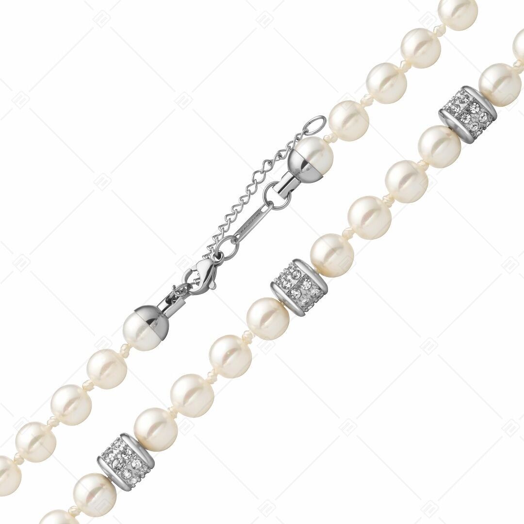 BALCANO - Perla / Collar exclusivo de acero inoxidable con perlas de concha y circonitas