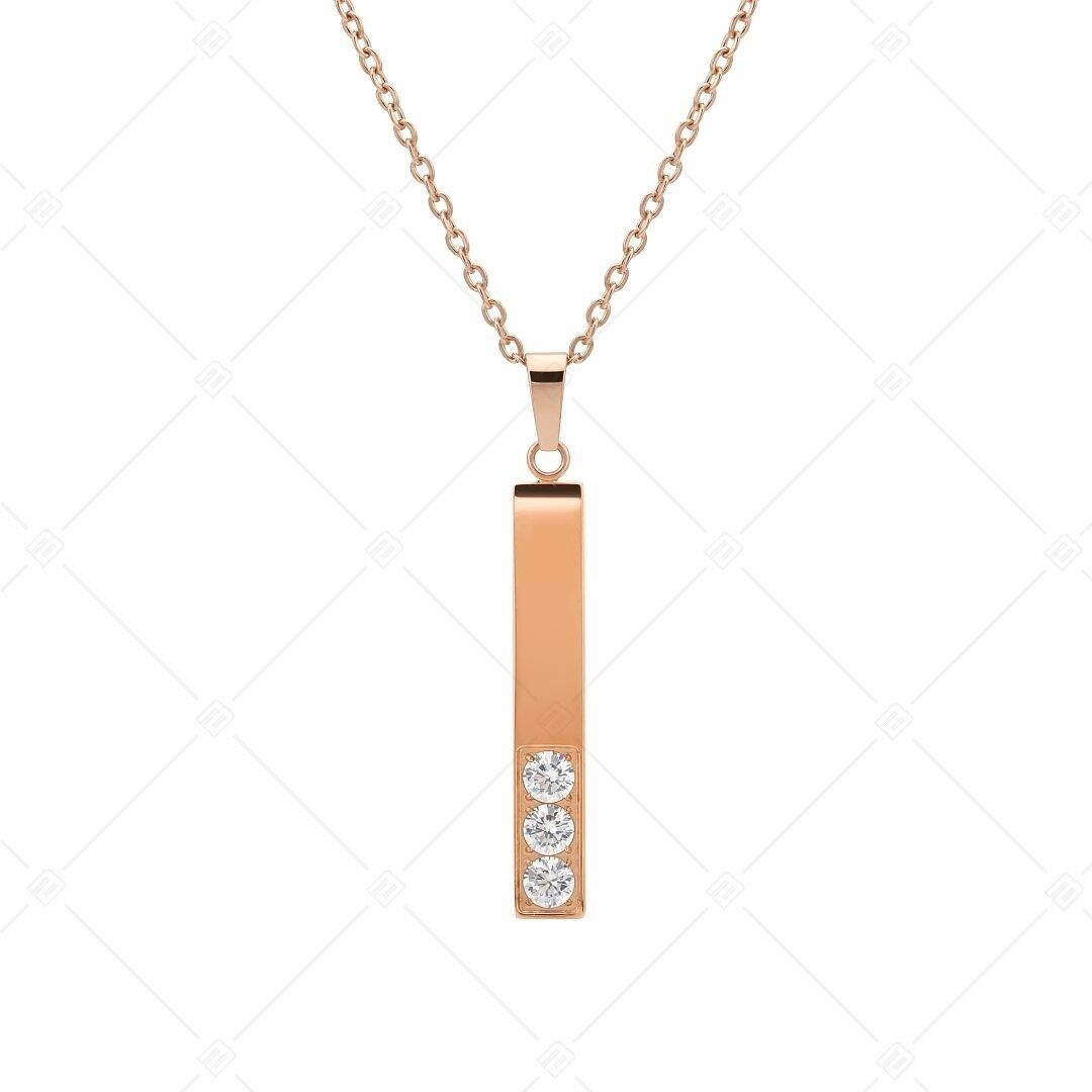 BALCANO - Collar de acero inoxidable con colgante de barra de circonitas y baño de oro rosa de 18 quilates.