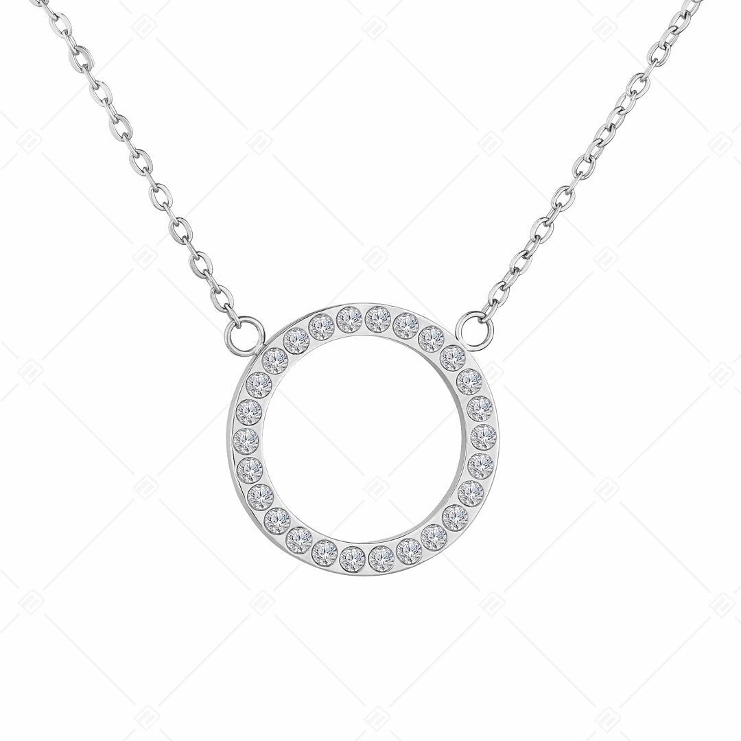 BALCANO - Veronic / Collar de acero inoxidable con colgante redondo y piedras preciosas de circonita, pulido alto
