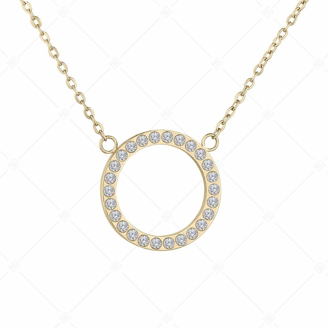 BALCANO - Veronic / Stainless Steel Necklace With Round Pendant and Zirconia Gemstones, 18K Gold Plated