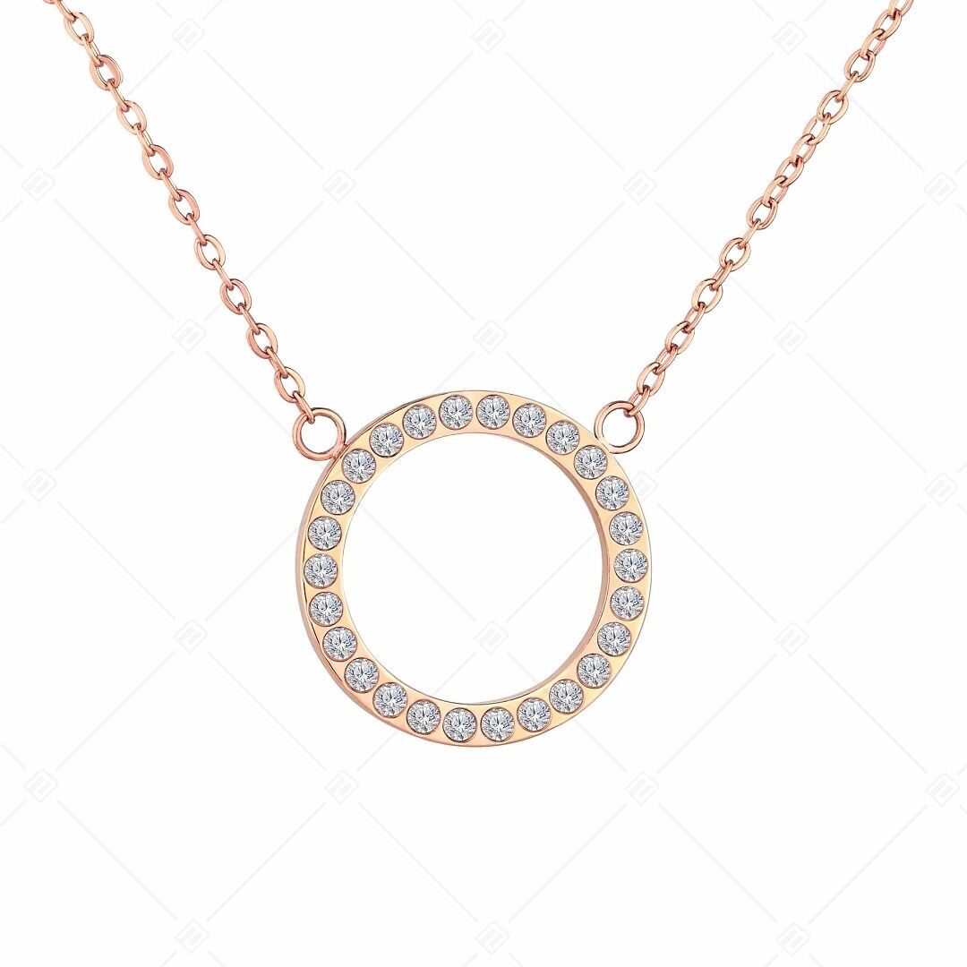 BALCANO - Veronic / Collar de acero inoxidable con colgante redondo y circonitas, chapado en oro rosa de 18 quilates