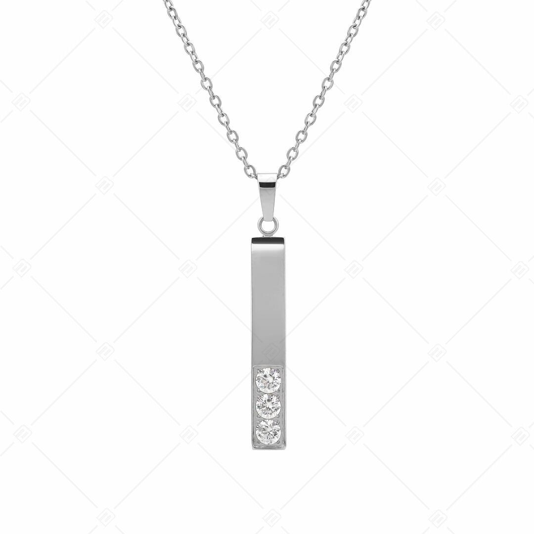 BALCANO - Collar de acero inoxidable con colgante de barra de piedras preciosas de circonita, pulido brillante