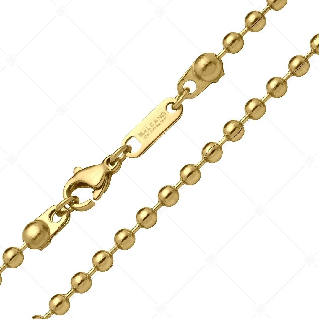 BALCANO - Cadena de bolas / Cadena de bolas de acero inoxidable, chapada en oro de 18 quilates - 3 mm
