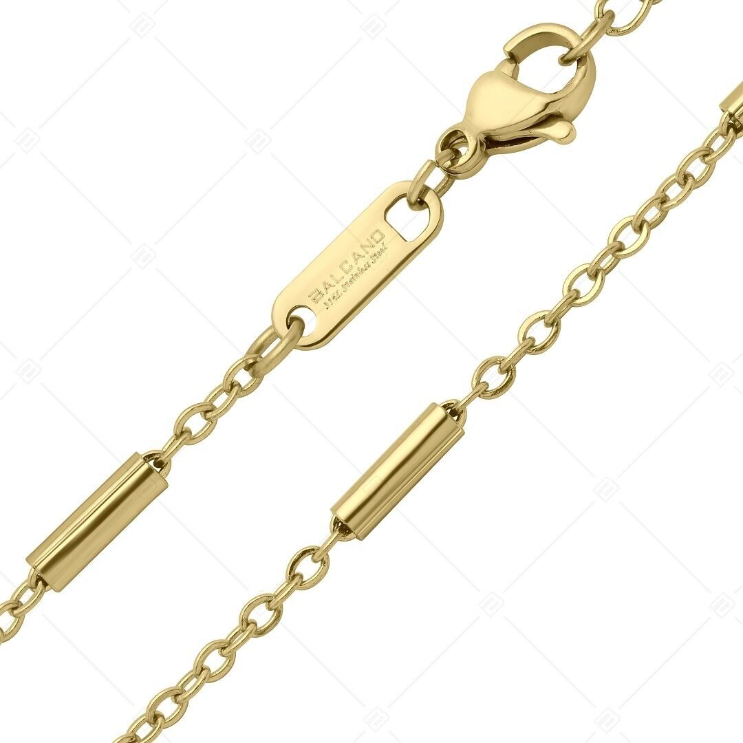 BALCANO - Cadena de acero inoxidable con barra y eslabones, chapada en oro de 18 quilates - 2/2,5 mm