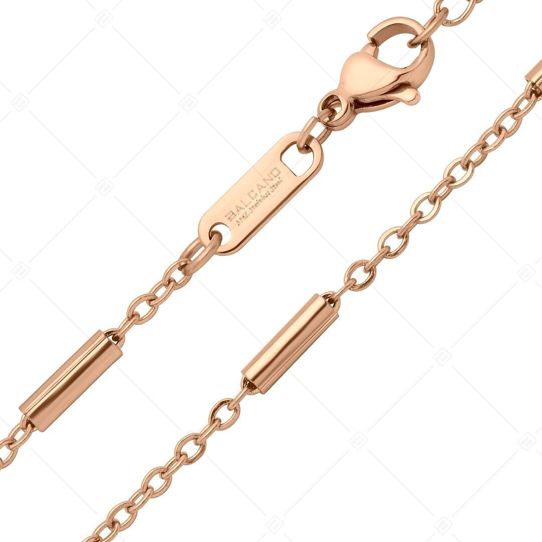 BALCANO - Cadena de acero inoxidable con barra y eslabones, chapada en oro rosa de 18 quilates - 2/2,5 mm