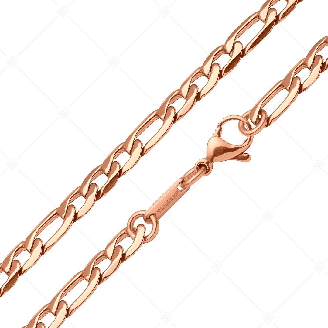 BALCANO - Cadena Figaro 3+1 de acero inoxidable, chapada en oro rosa de 18 quilates, 6 mm