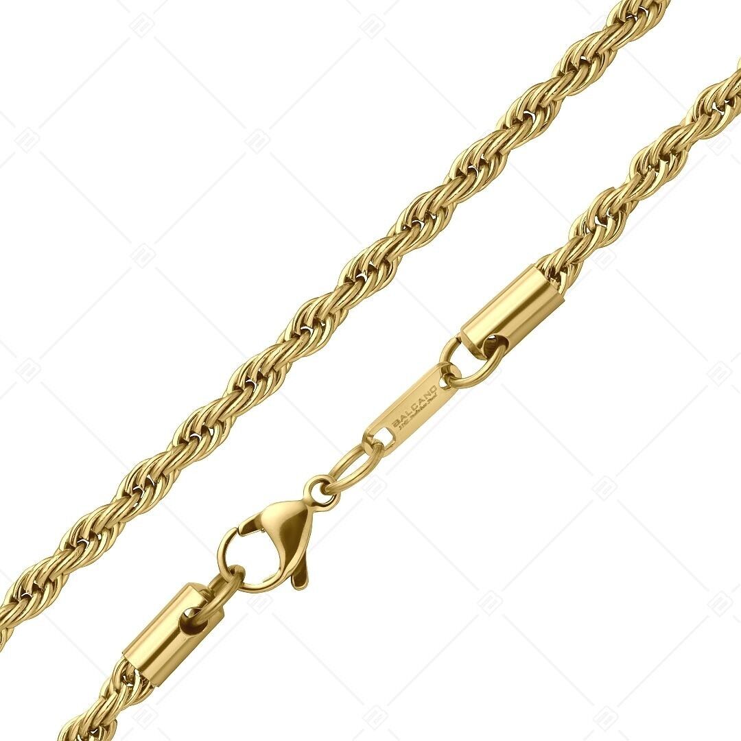 BALCANO - Cadena de cuerda de acero inoxidable, chapada en oro de 18 quilates, 4 mm