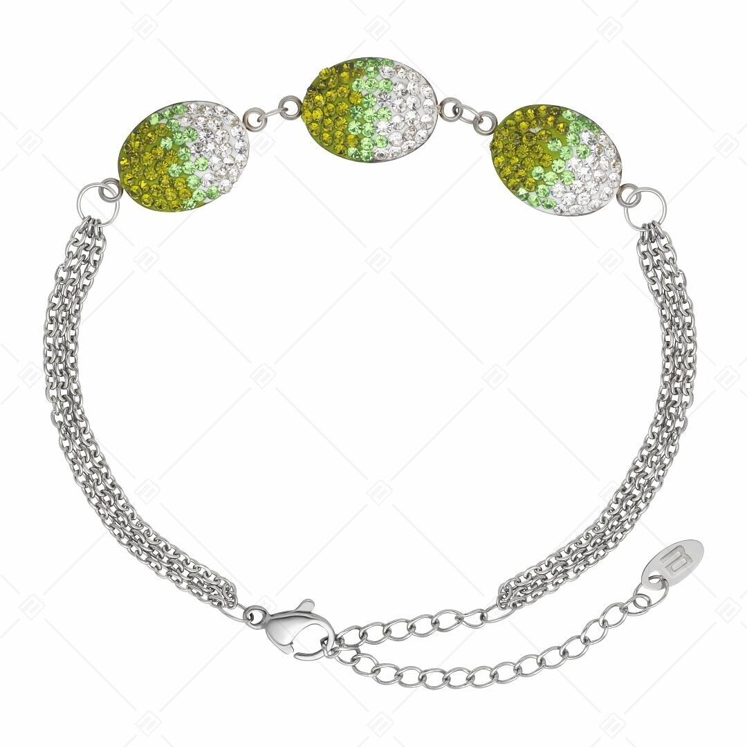 BALCANO - Oliva / Stainless Steel Three Row Cable Chain Bracelet With Oval Crystal Charms