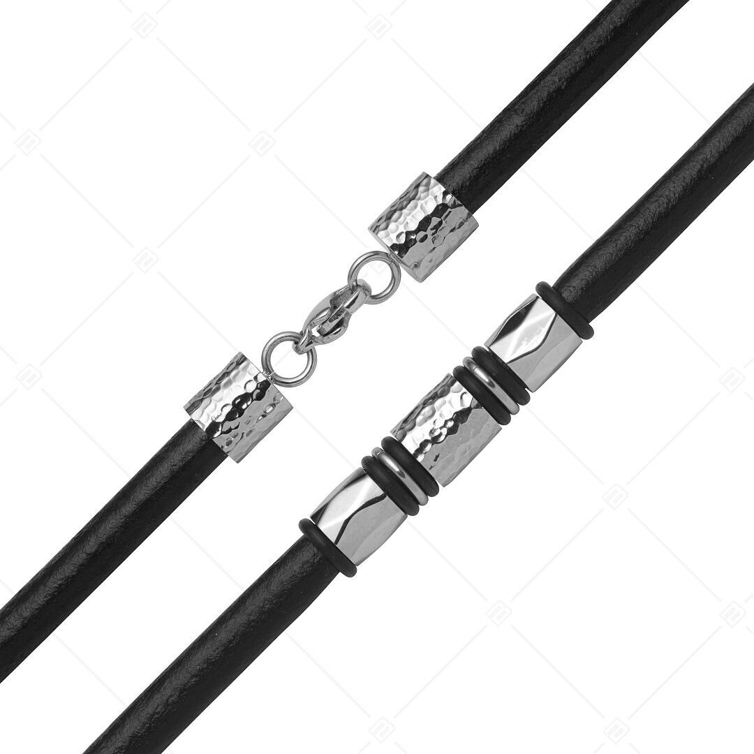 BALCANO - Battuto / Collier en cuir avec ornements en acier inoxydable