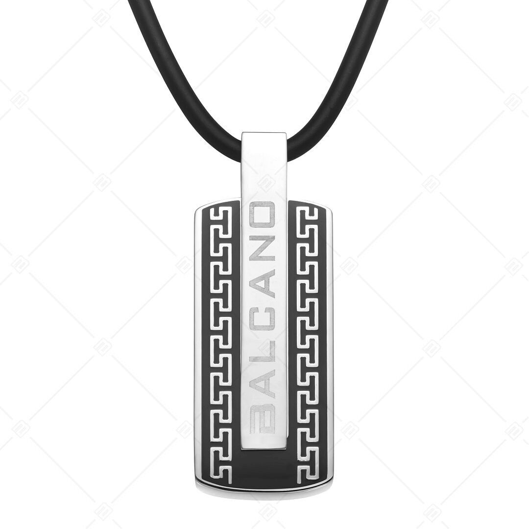 BALCANO - Greco / Rubber Necklace With Greek Pattern Stainless Steel Pendant