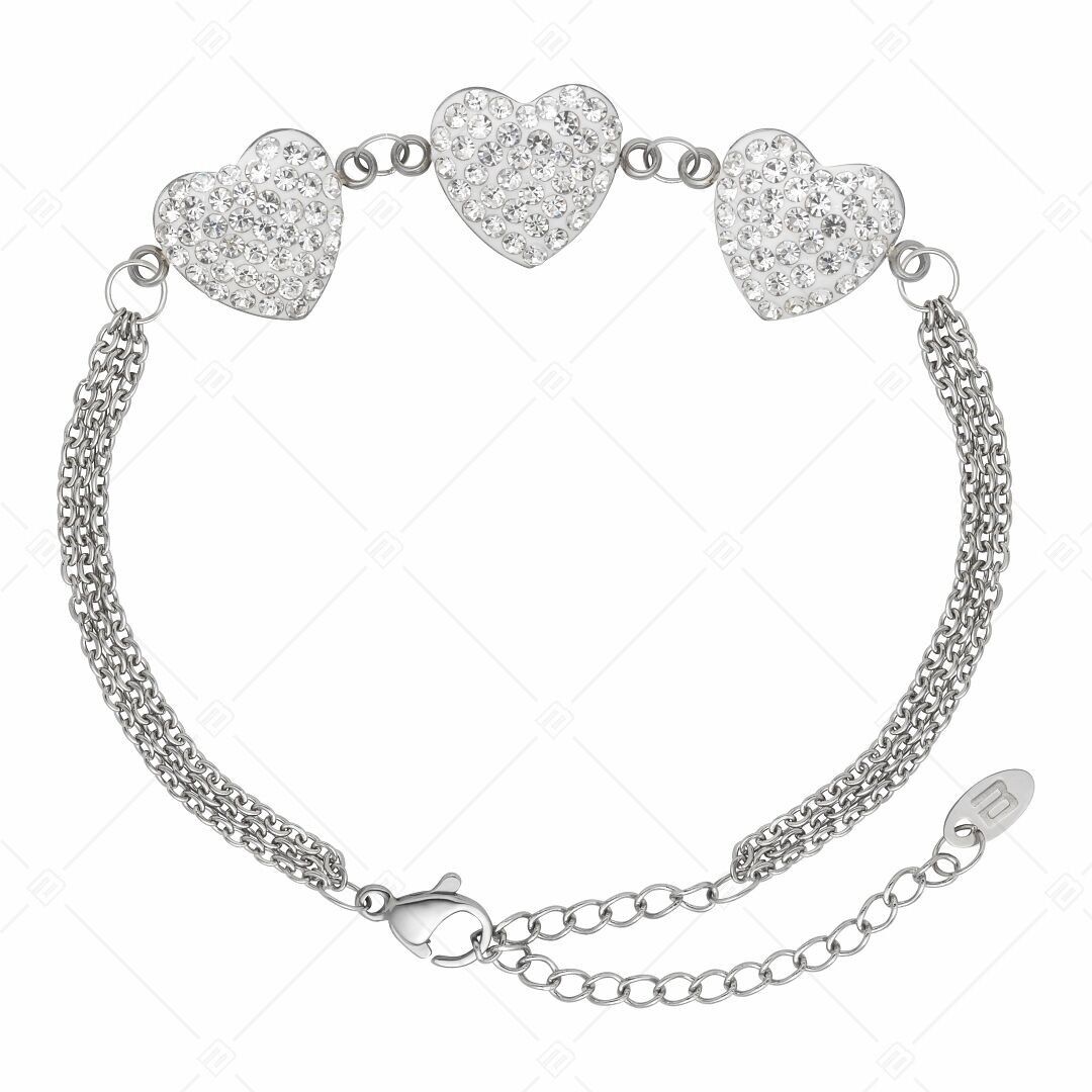 BALCANO - Cuore / Stainless Steel Three Row Cable Chain Bracelet With Heart Shaped Crystal Charms