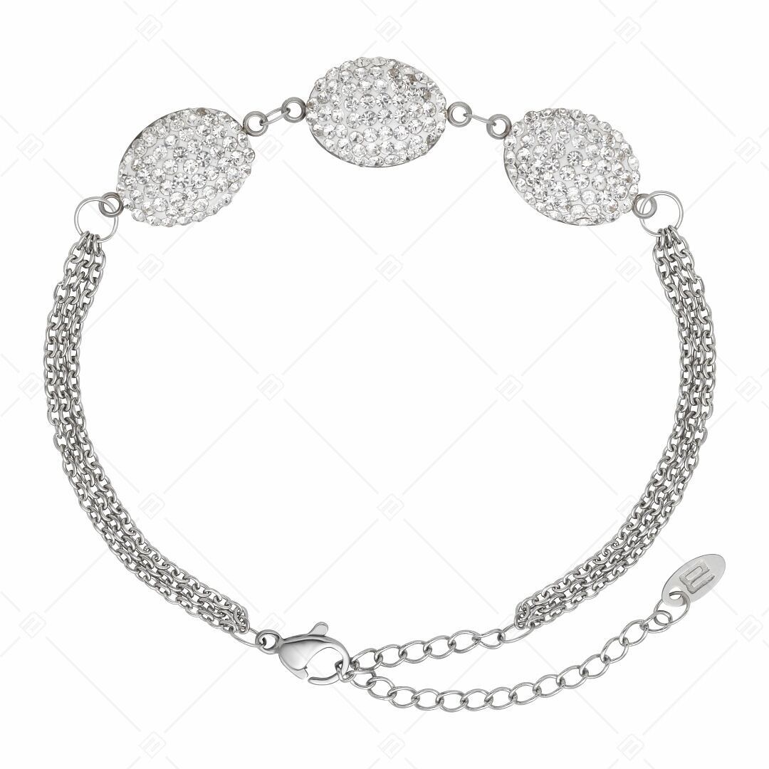 BALCANO - Oliva / Stainless Steel Three Row Cable Chain Bracelet With Oval Crystal Charms