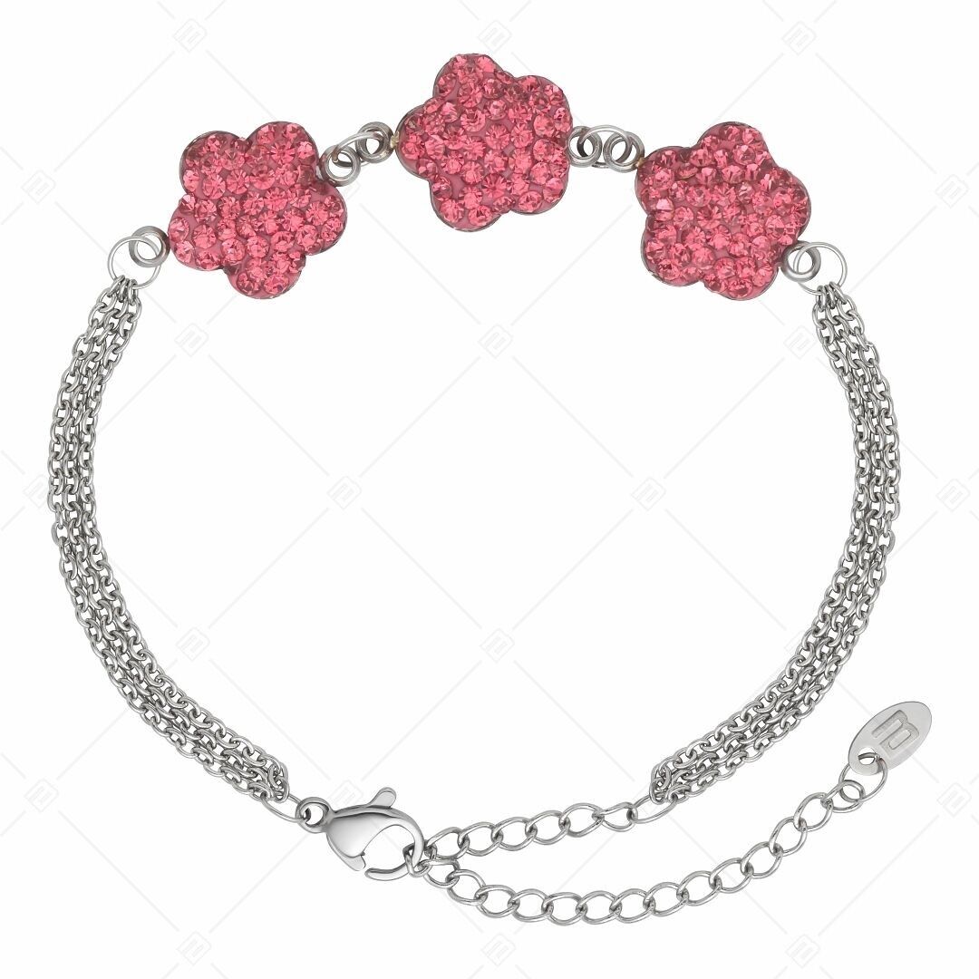 BALCANO - Fiore / Stainless Steel Three Row Cable Chain Bracelet With Flower Shaped Crystal Charms