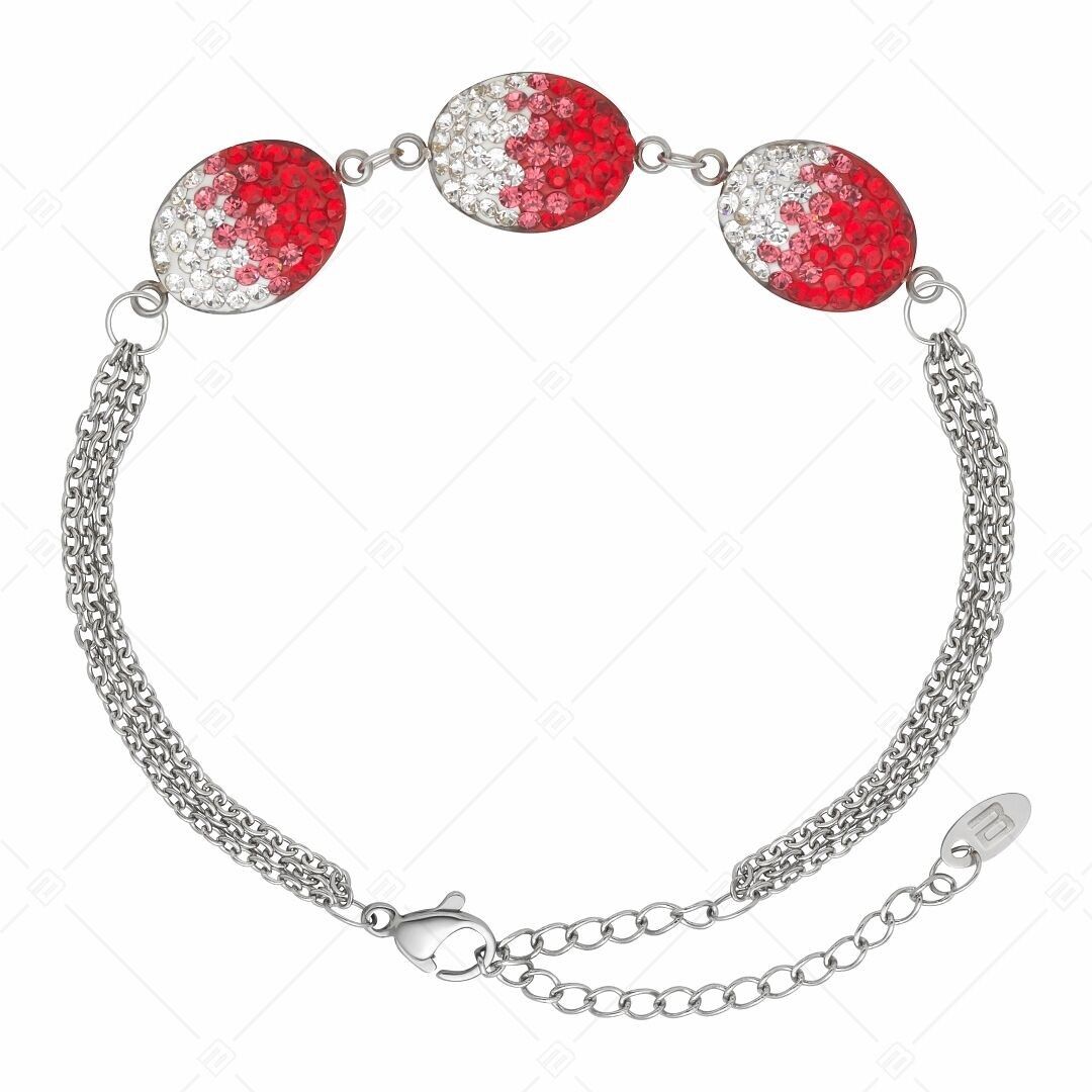 BALCANO - Oliva / Stainless Steel Three Row Cable Chain Bracelet With Oval Crystal Charms
