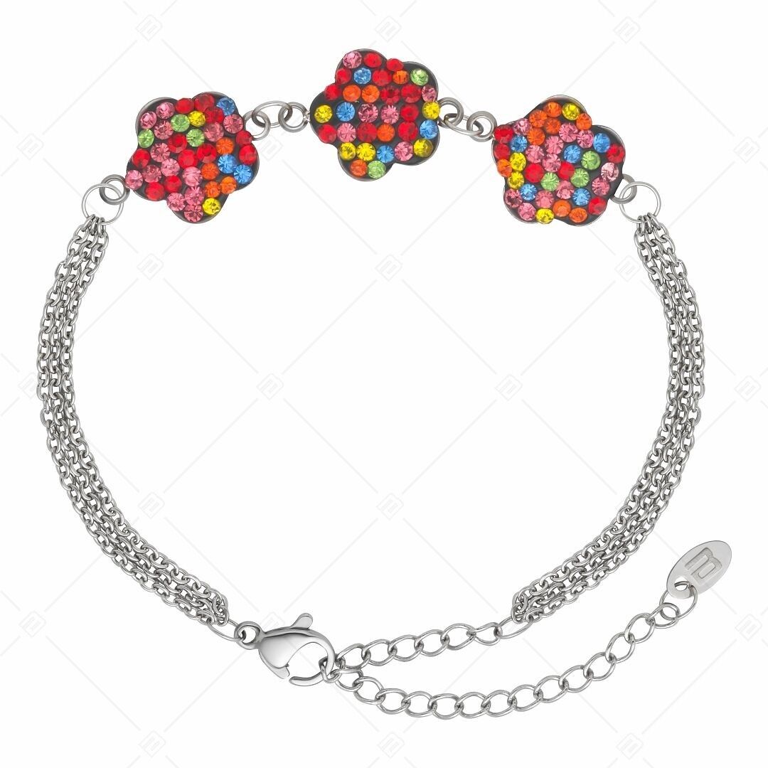 BALCANO - Fiore / Stainless Steel Three Row Cable Chain Bracelet With Flower Shaped Crystal Charms