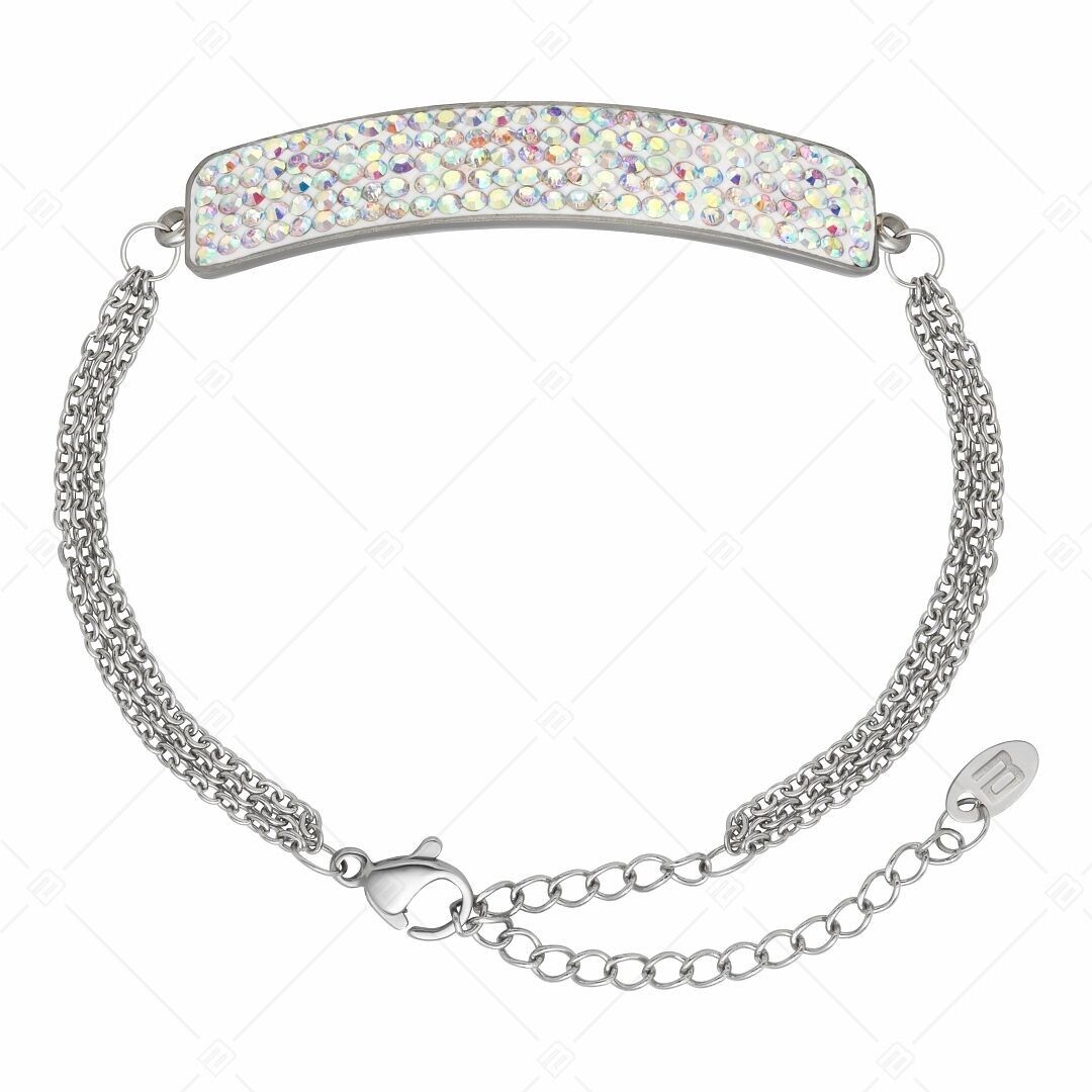 BALCANO - Tesoro / Stainless Steel Three Row Cable Chain Bracelet With Crystal Headpiece
