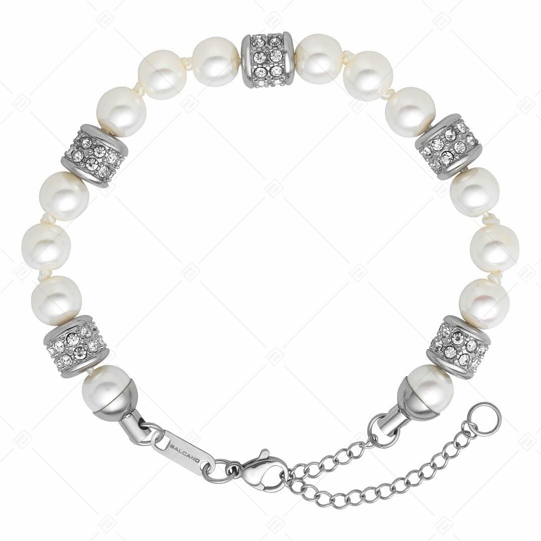 BALCANO - Perla / Exclusive Shell Pearl Stainless Steel Bracelet With Zirconia Gemstones